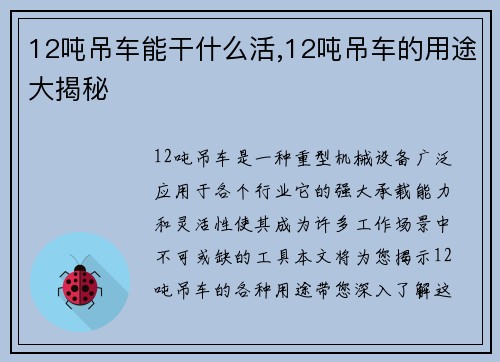 12吨吊车能干什么活,12吨吊车的用途大揭秘