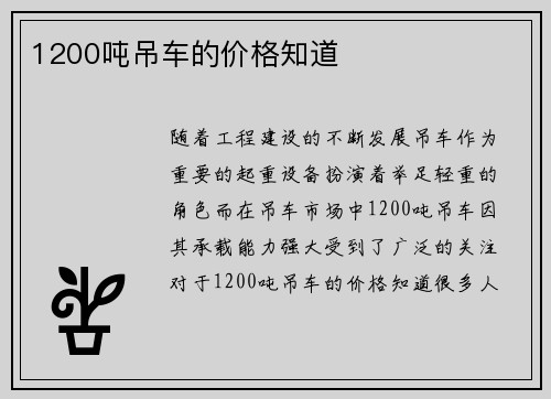 1200吨吊车的价格知道