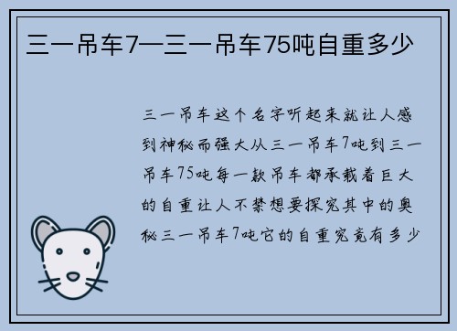 三一吊车7—三一吊车75吨自重多少