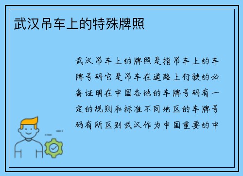 武汉吊车上的特殊牌照