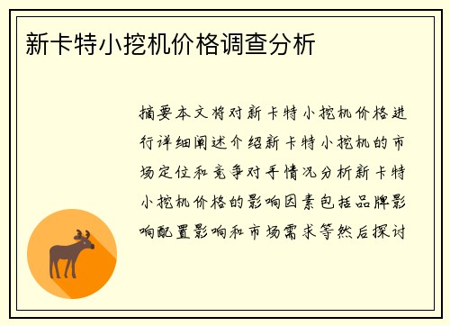 新卡特小挖机价格调查分析